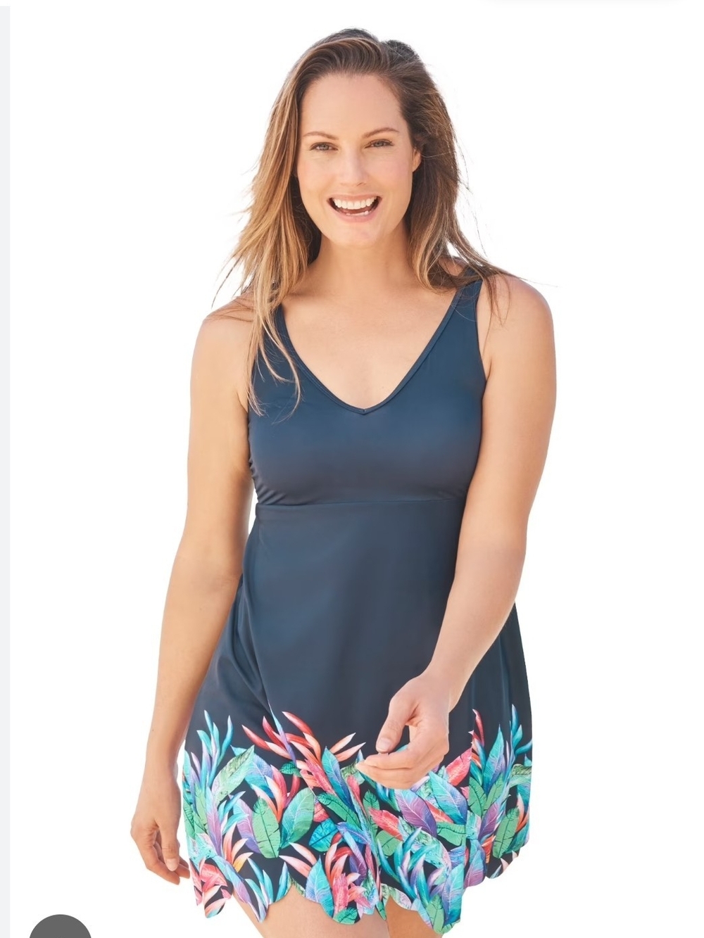 Swim 365 Floral Border Scalloped Swim Dress - Size 30